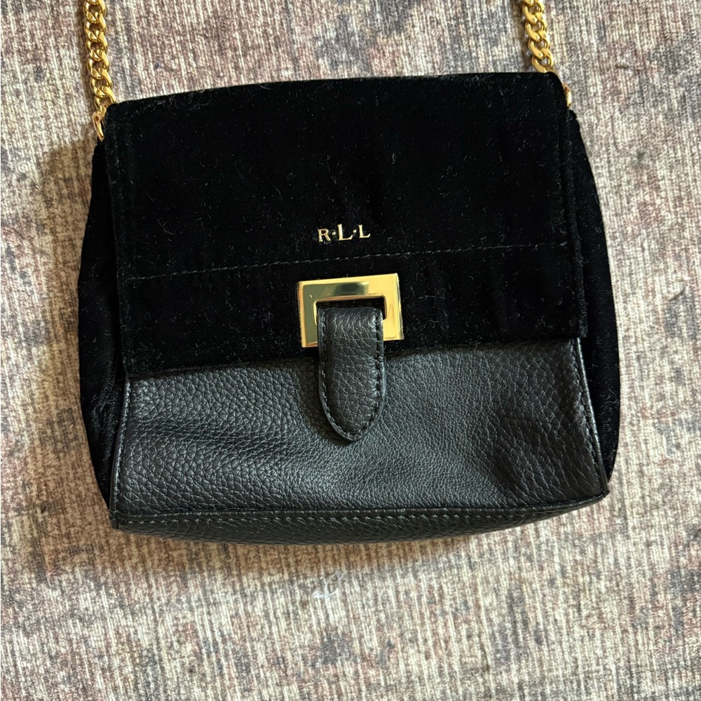 Ralph Lauren Black Velvet Crossbody Bag with Gold Chain
